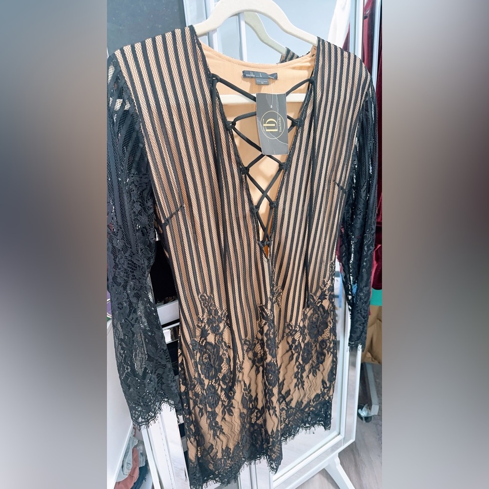 Black lace stripes dress